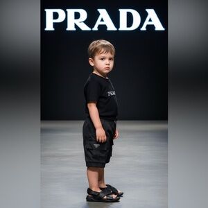 Authentic Prada luxury designer brand toddler boys black leather sandals sz 10.5